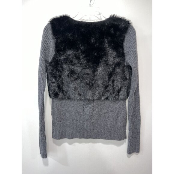 Simply Vera/Vera‎ Wang Women's Faux Fur Cardigan Sweater, Small, Gray & Black - Picture 2 of 8